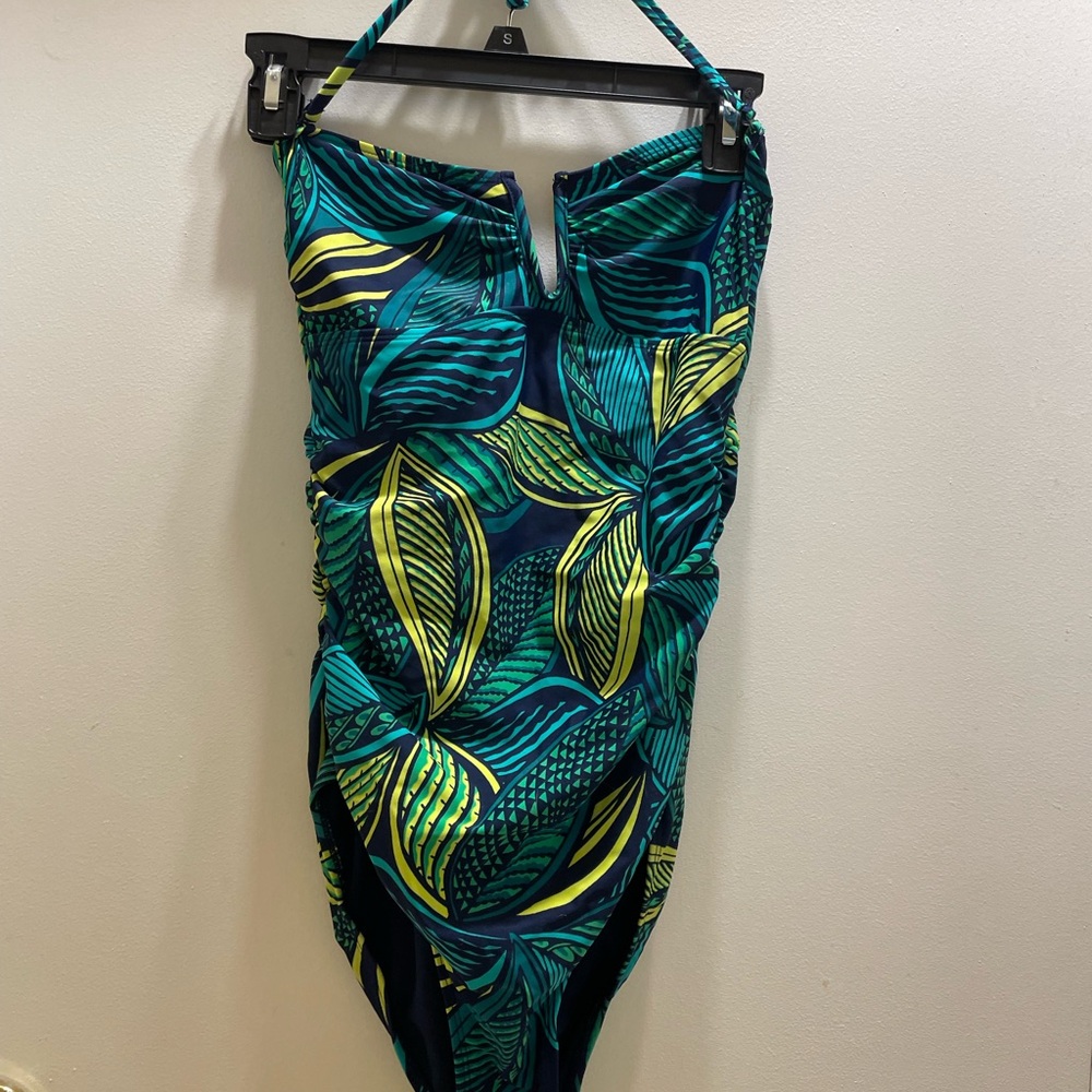 Old Navy Green and Yellow One Piece Swimsuit with Tropical Print